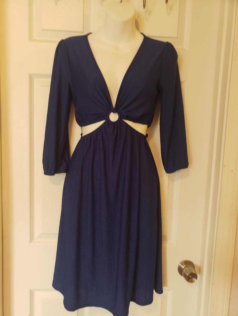 Women's Navy Cutout Midi Dress with Ring Detail Size Small